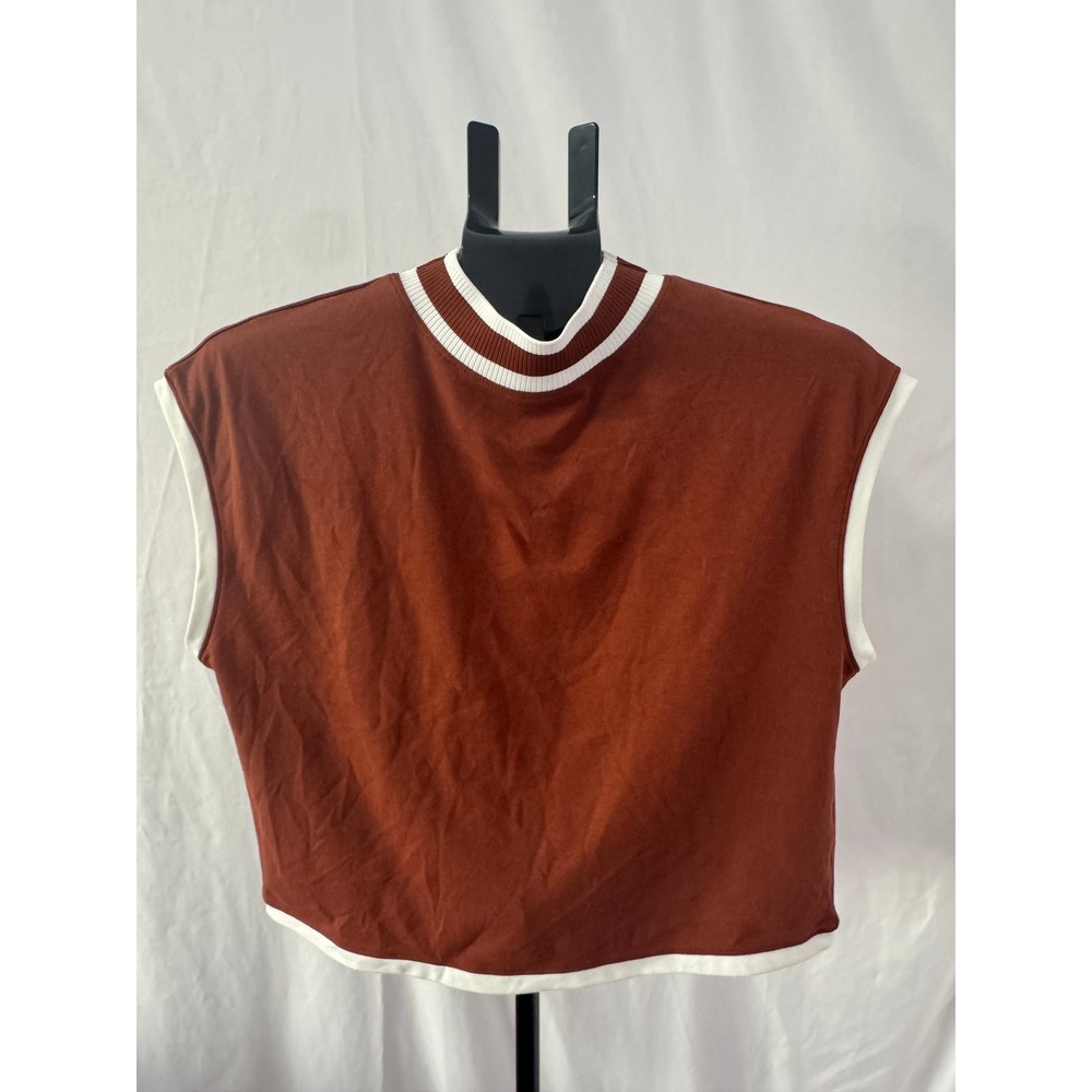 Calia Rib Mock Neck Crop Tank Womens Medium Red Brown NWT Sporty Athleisure